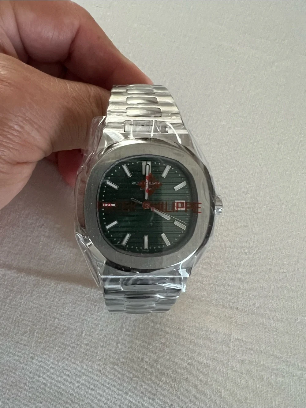 PP Men’s Stainless Steel Watch with Green Dial and Silver Bracelet